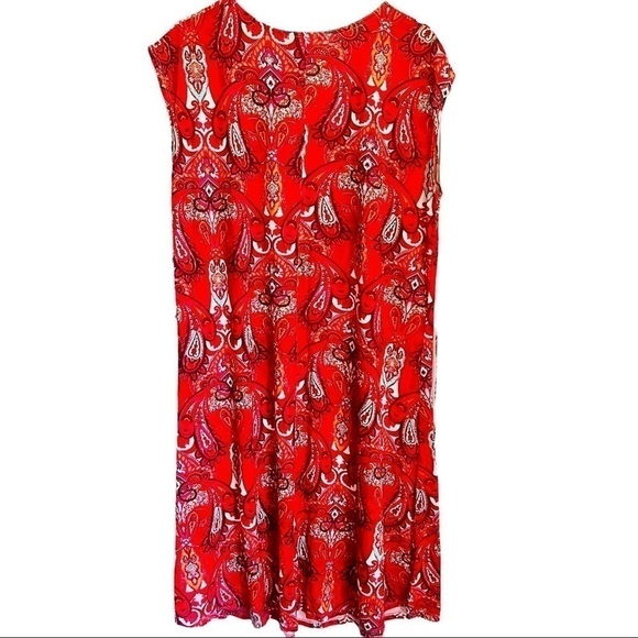 ELLOS Red Paisly Shift Dress Capped Sleeves Scoop Neck 100 Viscose Knee Length M - Picture 8 of 12